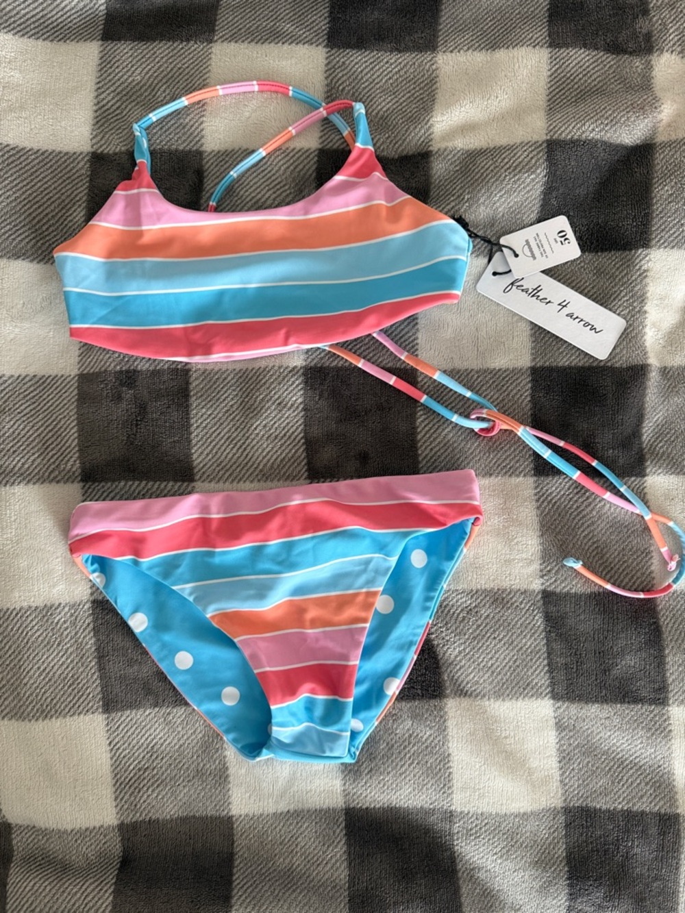 Girls reversible  Stripe Bikini Set - Pink, Blue, Orange